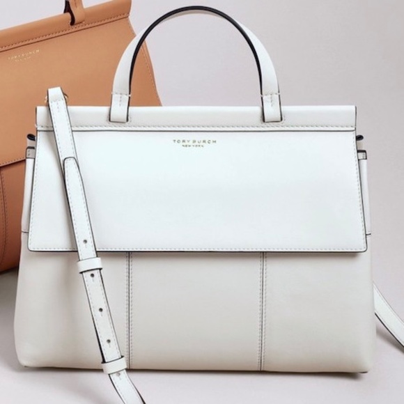 Tory Burch White Block T Leather Satchel Bag - Picture 2 of 13